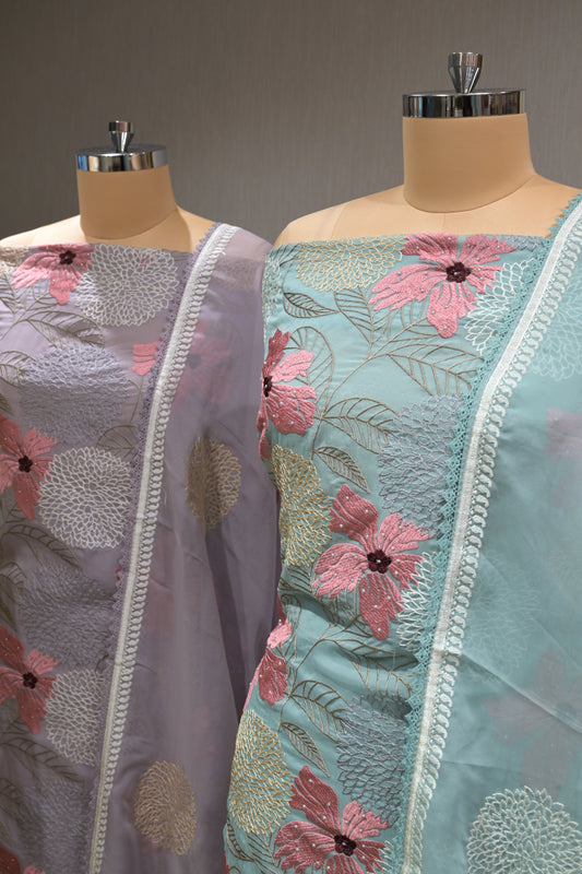Printed Organza Kurta Set with Crepe Bottom & Printed Organza Dupatta