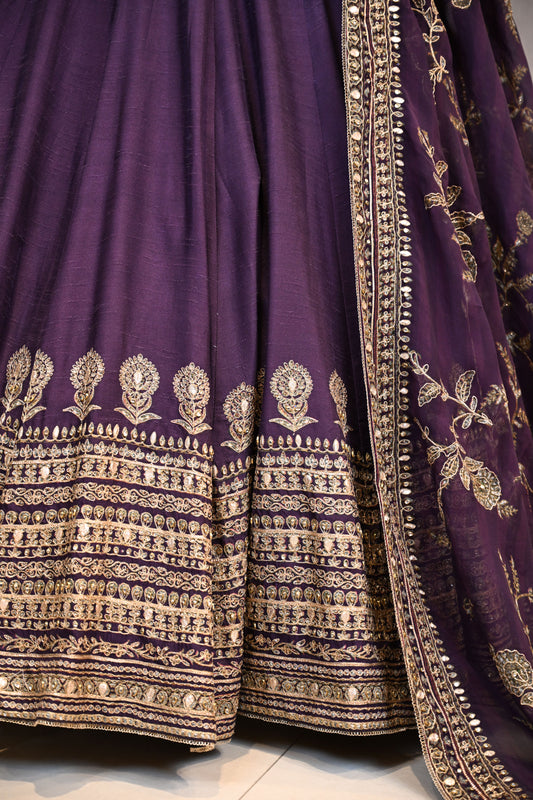 Plum Purple Hand Embroidered Lehenga Set