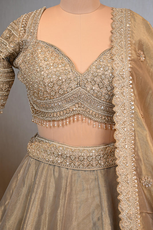 Champagne Gold Banarasi Embroidered Lehenga Set