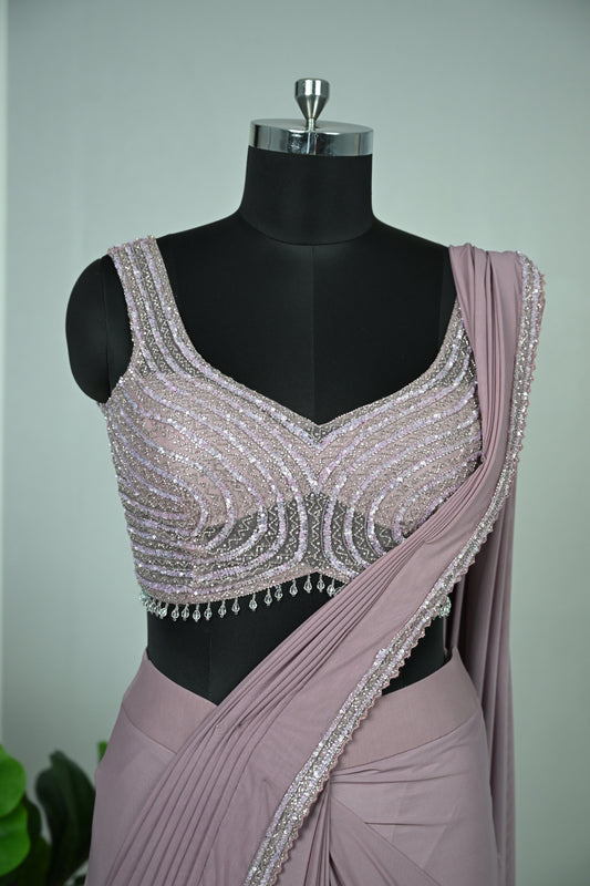 Lilac Soft Net Drape Saree with Sequin & Cut Dana Embellishments