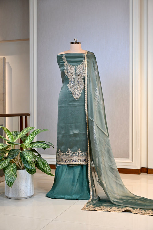 Dori & Mirror Work on Silk Unstitched Suit Set