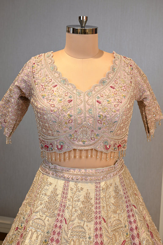 Beautifully Crafted Powder Peach Silk Lehenga Set