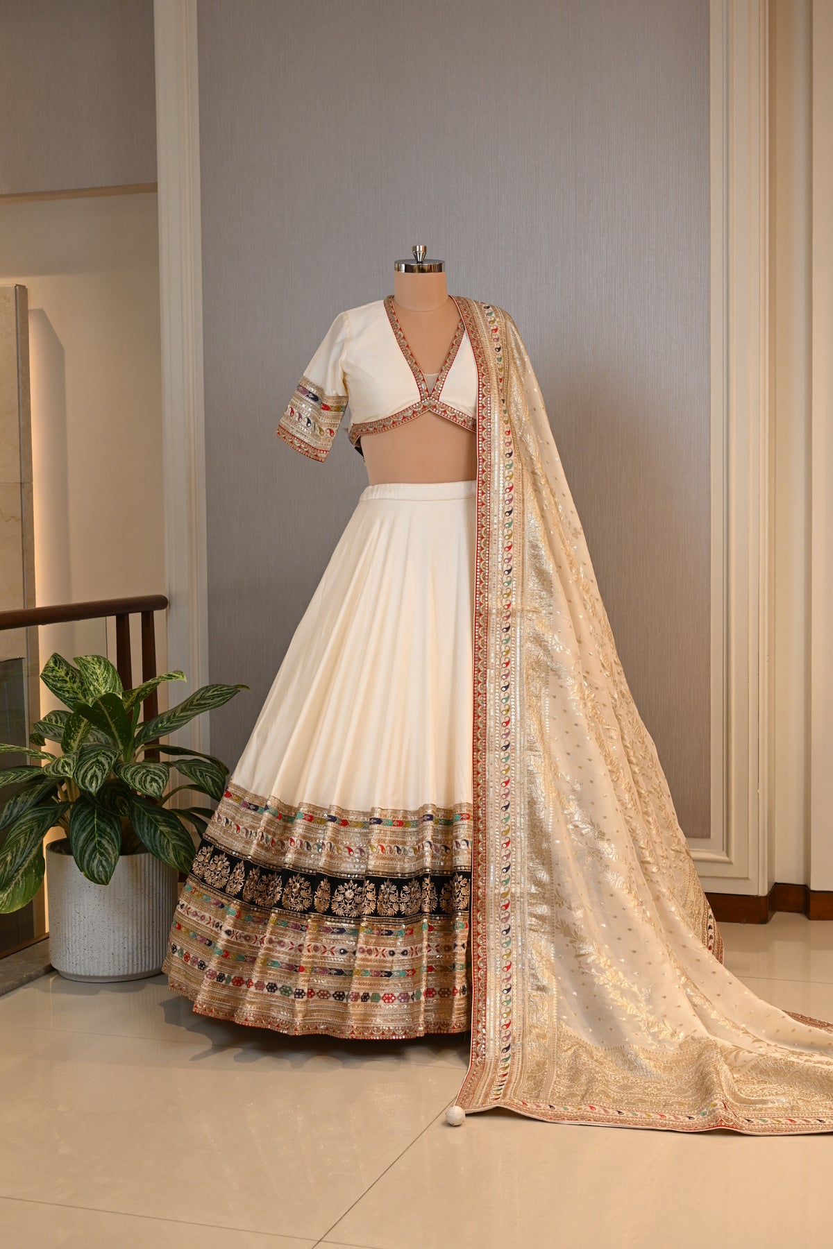 Crafted In Luxurious SIlk Elegant Ivory Lehenga Set