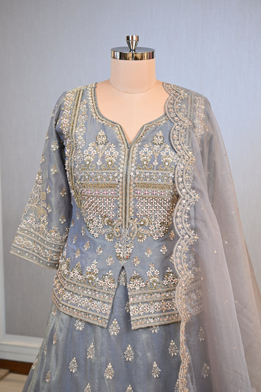 Grey Lehenga Set Crafted In Luxurious Crepe Shimmer