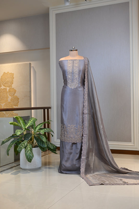 Elegant Silk Hand-Embroidered Suit Set