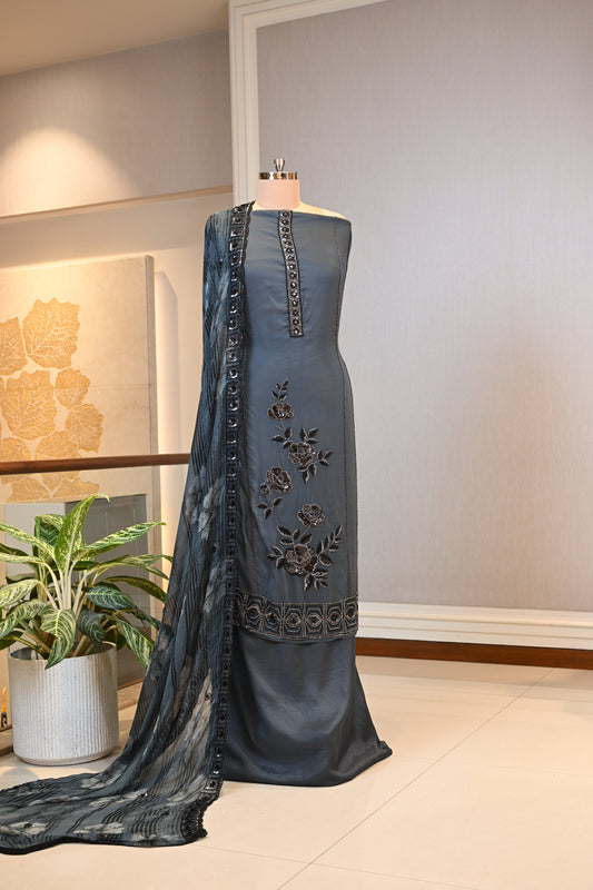 Elegant Hand-Embroidered Organza Suit Set