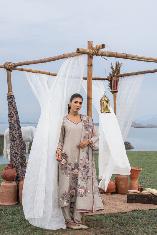 Khadi Silk Dori Work Embellished Unstitched Suit Set