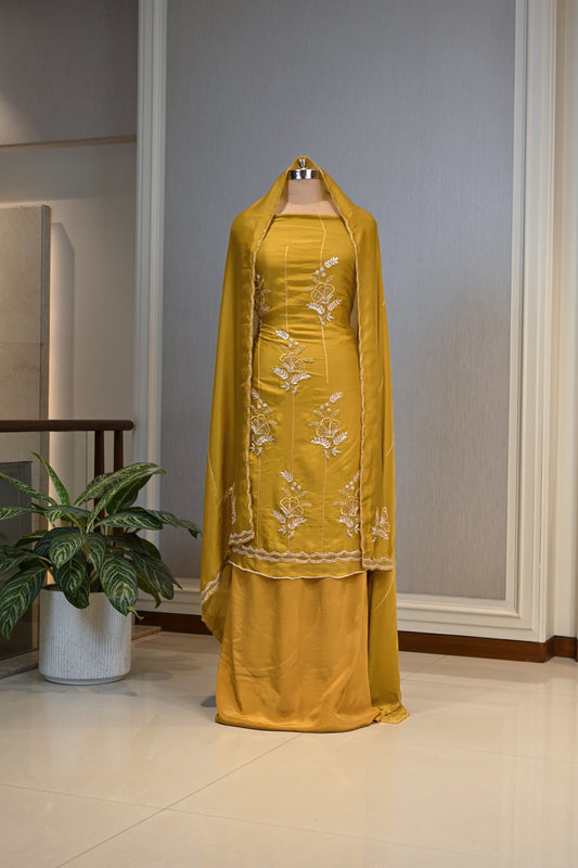 Hand-Embroidered Butter Silk Unstitched Suit Set