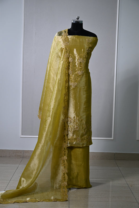 Elegant Banarasi Tissue Shimmer Suit Set With Crepe & Matching  Dupatta