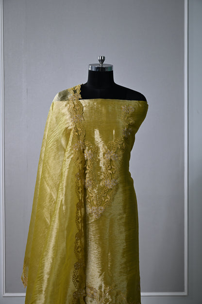 Elegant Banarasi Tissue Shimmer Suit Set With Crepe & Matching  Dupatta