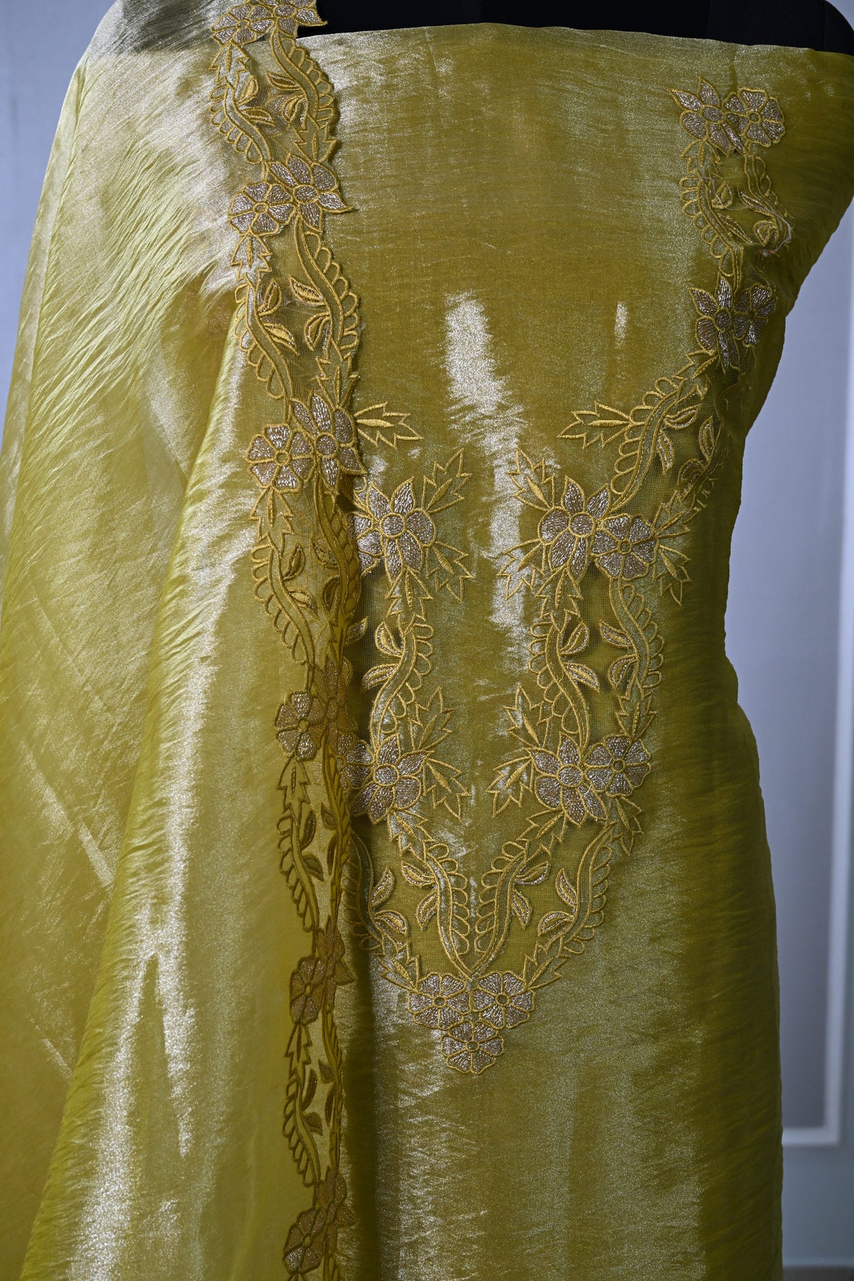Elegant Banarasi Tissue Shimmer Suit Set With Crepe & Matching  Dupatta