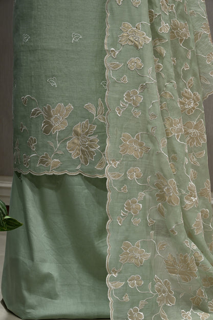 Pure Malmal Cotton Suit Set with Crepe Bottom & Four-Side Cutwork Dupatta