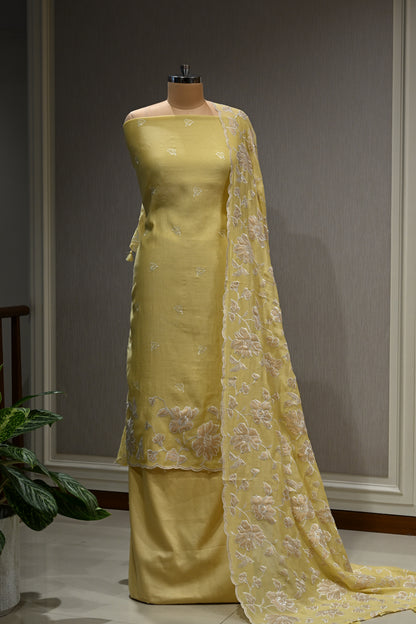 Pure Malmal Cotton Suit Set with Crepe Bottom & Four-Side Cutwork Dupatta