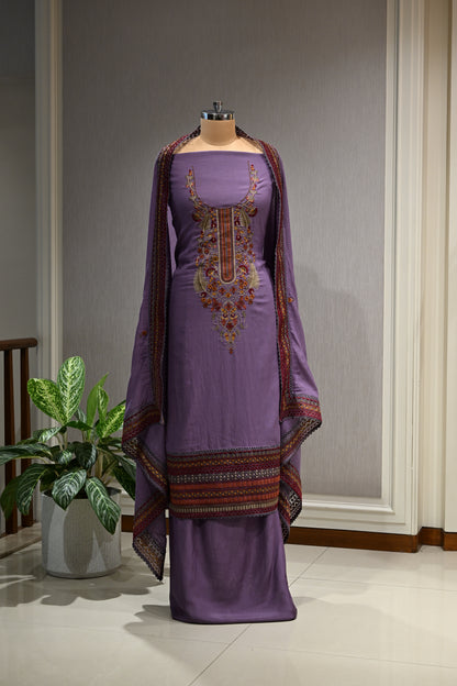 Pure Malmal Cotton Suit Set with Thread , Crepe Bottom & Matching Dupatta