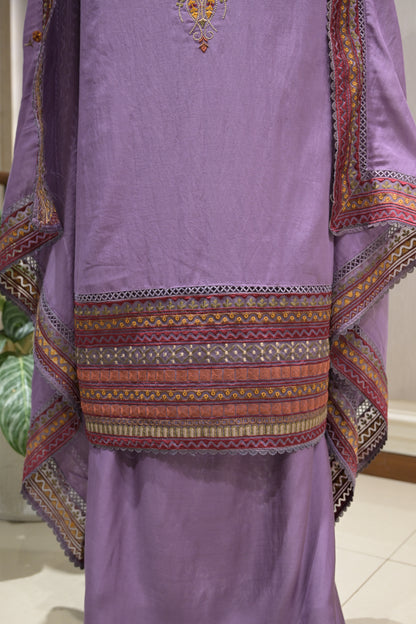 Pure Malmal Cotton Suit Set with Thread , Crepe Bottom & Matching Dupatta