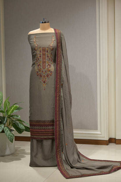 Pure Malmal Cotton Suit Set with Thread , Crepe Bottom & Matching Dupatta