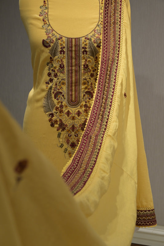 Pure Malmal Cotton Suit Set with Thread , Crepe Bottom & Matching Dupatta