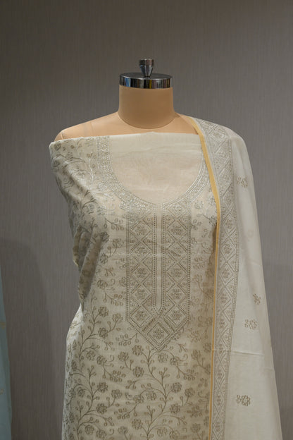Maheshwari Cotton Suit Set with Crepe Bottom &amp; Four-Side Border Dupatta