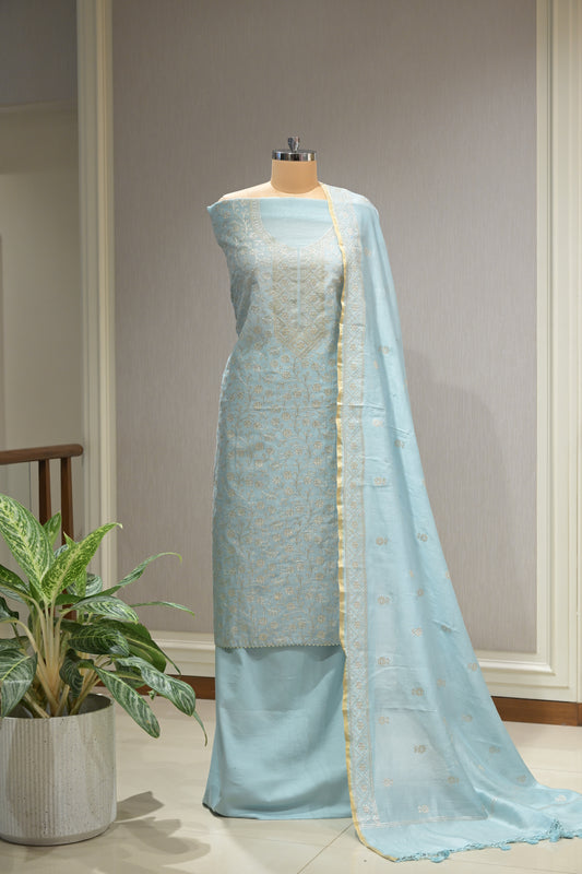 Maheshwari Cotton Suit Set with Crepe Bottom &amp; Four-Side Border Dupatta