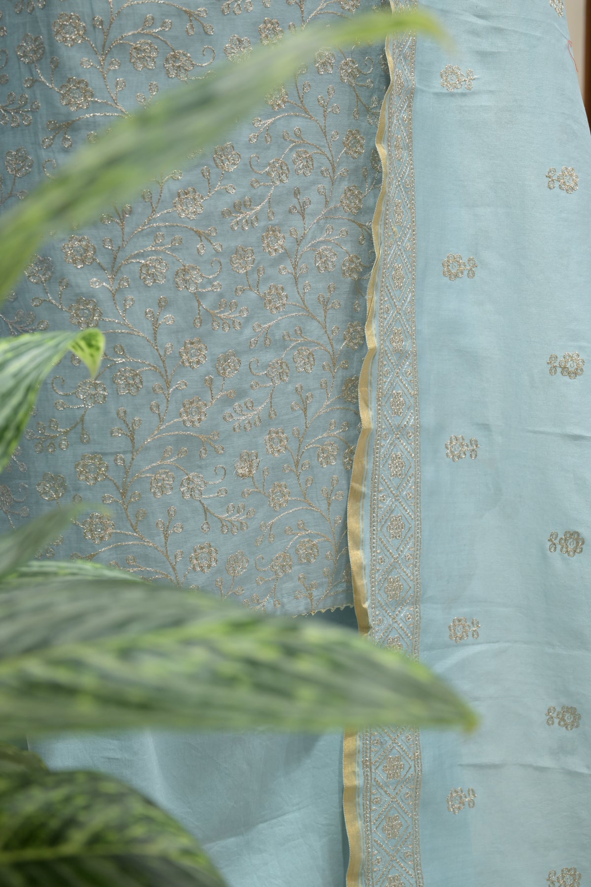 Maheshwari Cotton Suit Set with Crepe Bottom &amp; Four-Side Border Dupatta