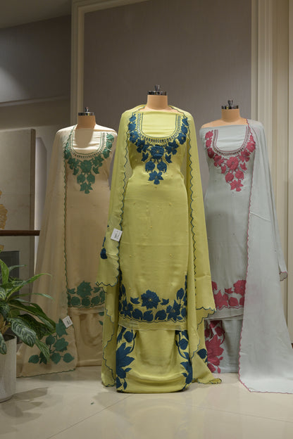 Burberry Fabric Suit Set with Patchwork, Crepe Bottom & Cutwork Dupatta
