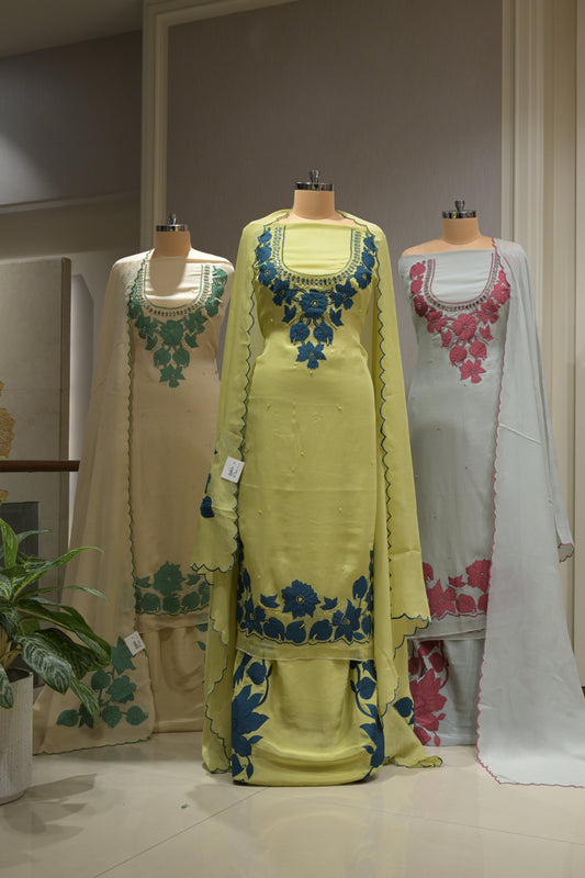Burberry Fabric Suit Set with Patchwork, Crepe Bottom & Cutwork Dupatta