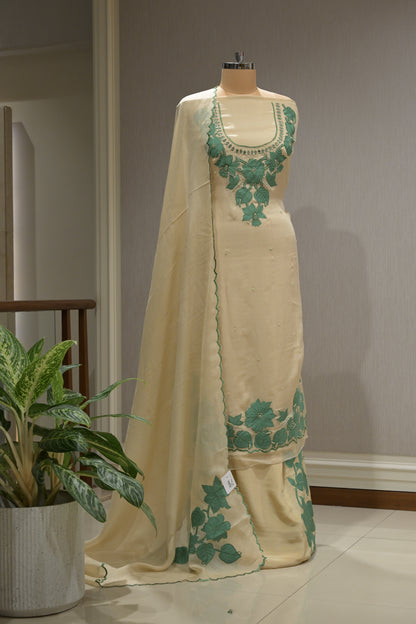 Burberry Fabric Suit Set with Patchwork, Crepe Bottom & Cutwork Dupatta
