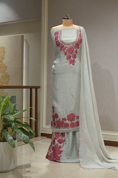 Burberry Fabric Suit Set with Patchwork, Crepe Bottom & Cutwork Dupatta