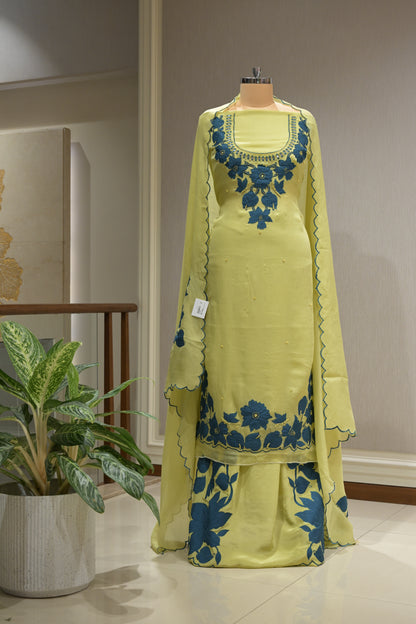 Burberry Fabric Suit Set with Patchwork, Crepe Bottom & Cutwork Dupatta