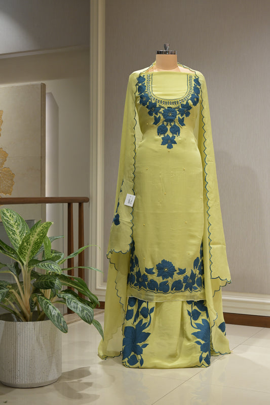 Burberry Fabric Suit Set with Patchwork, Crepe Bottom & Cutwork Dupatta