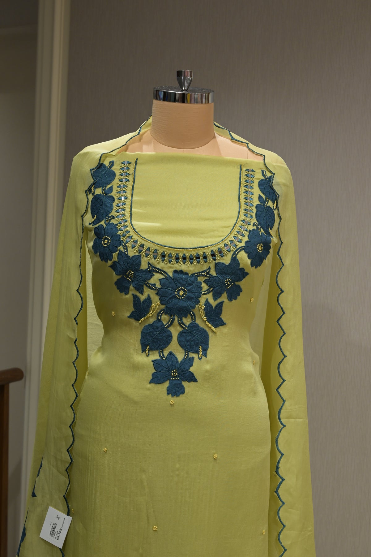 Burberry Fabric Suit Set with Patchwork, Crepe Bottom & Cutwork Dupatta