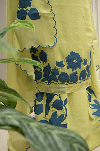 Burberry Fabric Suit Set with Patchwork, Crepe Bottom & Cutwork Dupatta