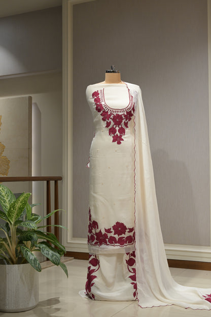 Burberry Fabric Suit Set with Patchwork, Crepe Bottom & Cutwork Dupatta