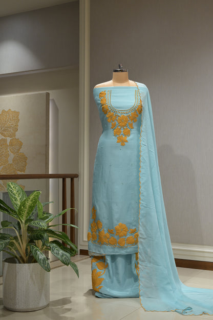 Burberry Fabric Suit Set with Patchwork, Crepe Bottom & Cutwork Dupatta
