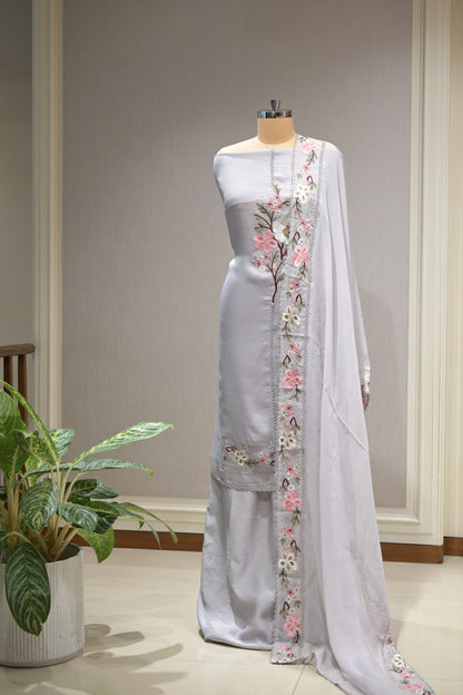 Premium Organza Embroidered Suit Set with Matching Dupatta with Thread Embrodery