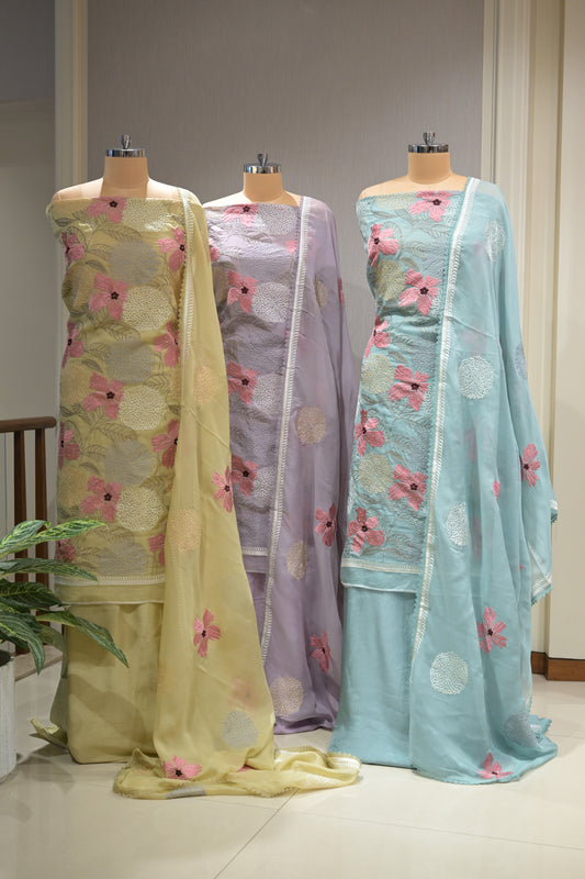 Printed Organza Kurta Set with Crepe Bottom &amp; Printed Organza Dupatta