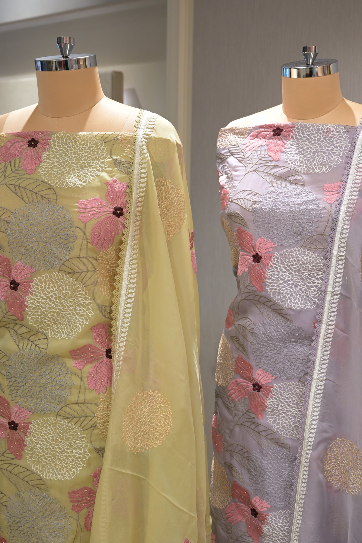 Printed Organza Kurta Set with Crepe Bottom &amp; Printed Organza Dupatta
