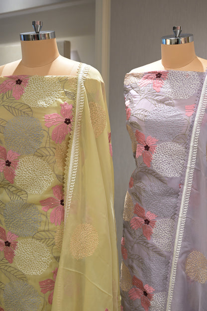 Printed Organza Kurta Set with Crepe Bottom &amp; Printed Organza Dupatta