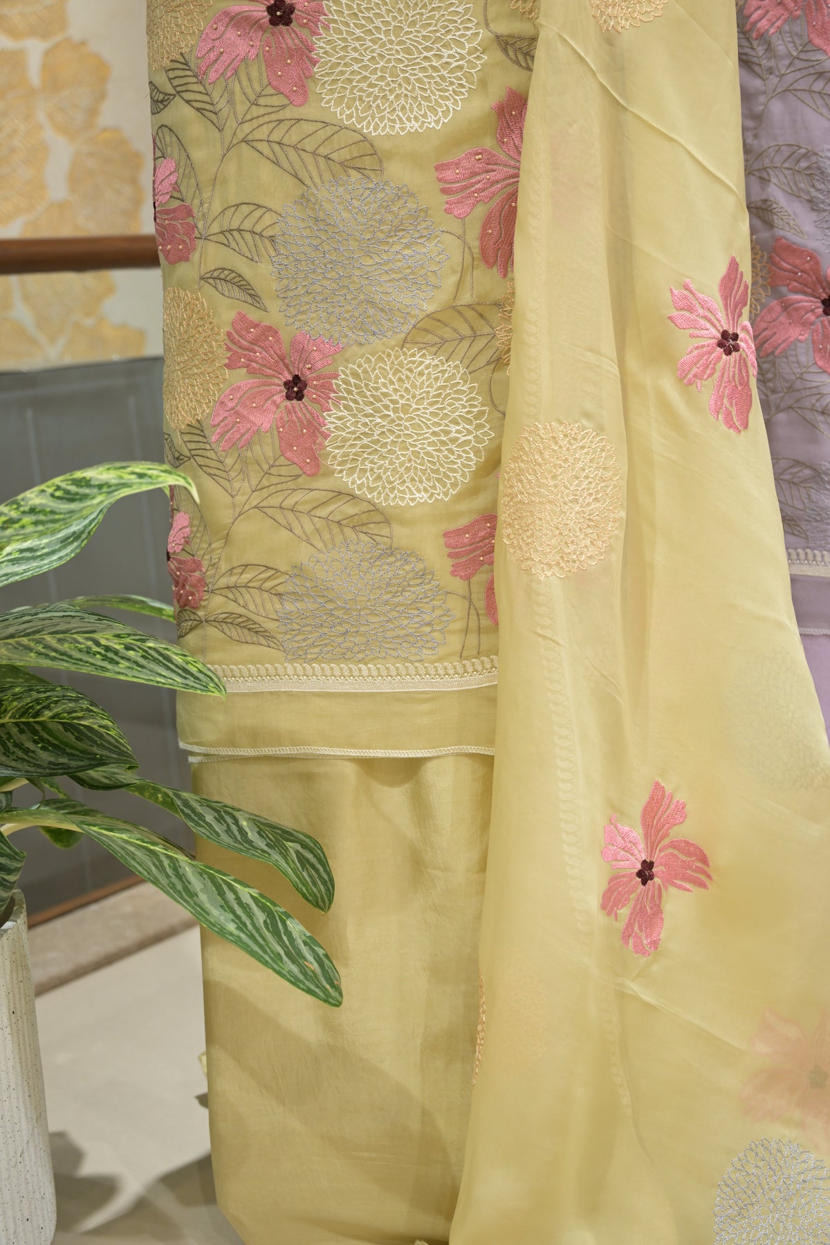 Printed Organza Kurta Set with Crepe Bottom &amp; Printed Organza Dupatta