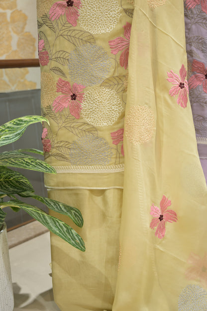 Printed Organza Kurta Set with Crepe Bottom &amp; Printed Organza Dupatta