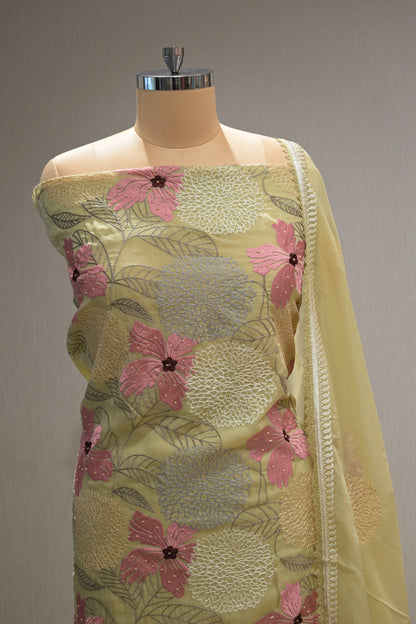 Printed Organza Kurta Set with Crepe Bottom &amp; Printed Organza Dupatta