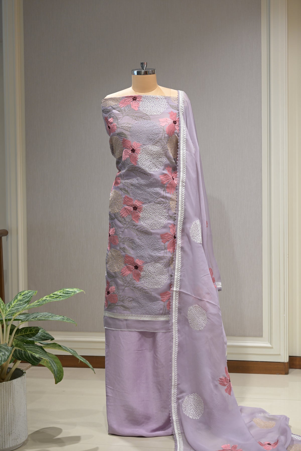 Printed Organza Kurta Set with Crepe Bottom &amp; Printed Organza Dupatta