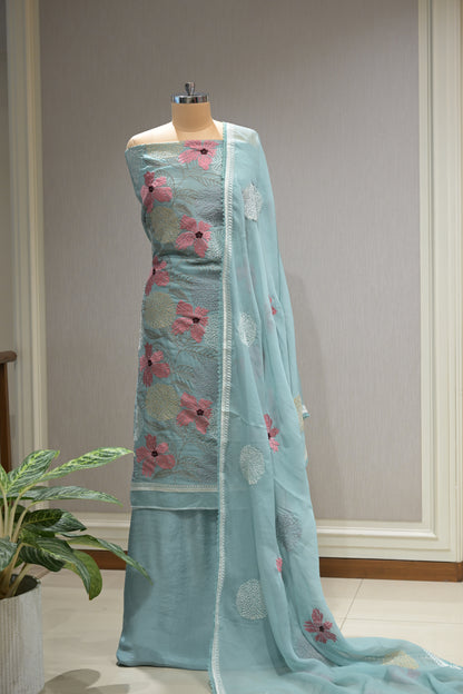 Printed Organza Kurta Set with Crepe Bottom &amp; Printed Organza Dupatta