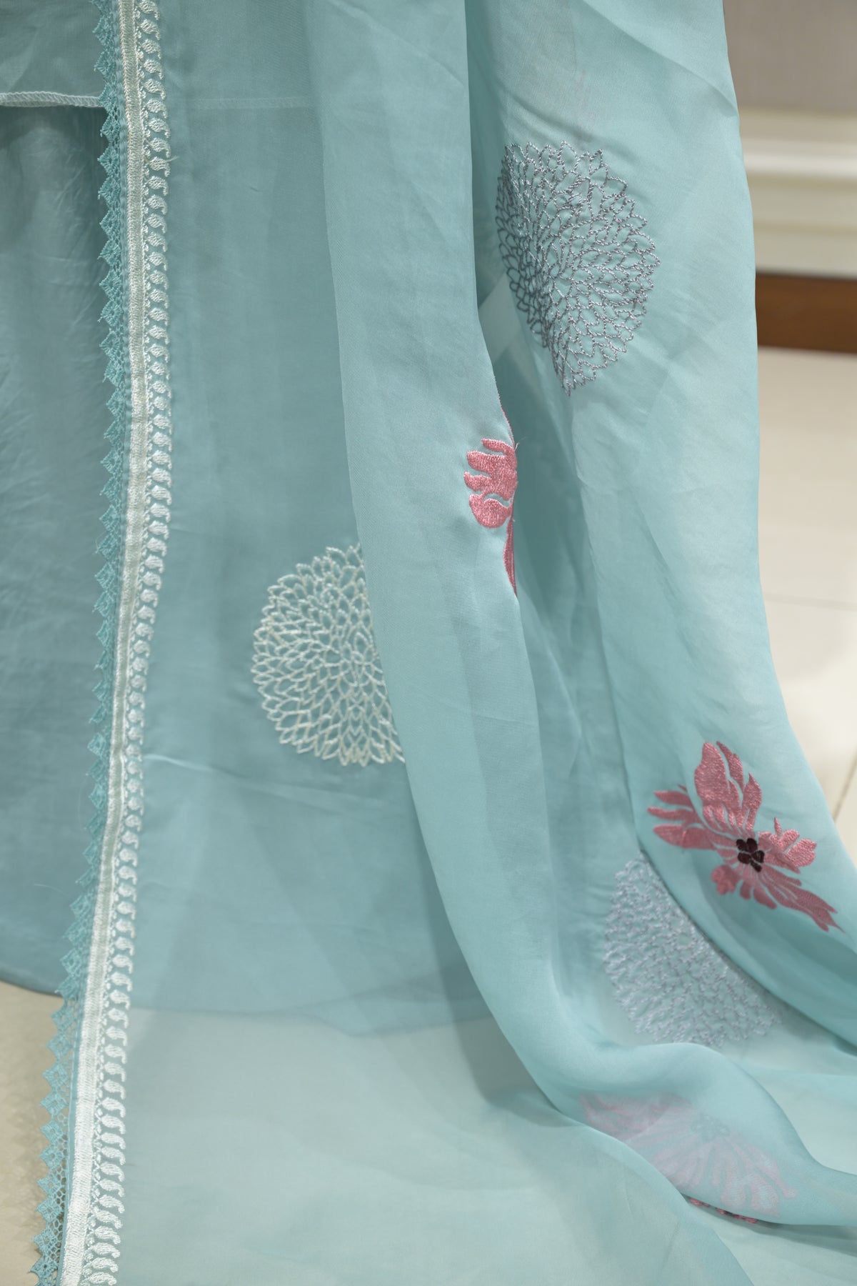 Printed Organza Kurta Set with Crepe Bottom &amp; Printed Organza Dupatta