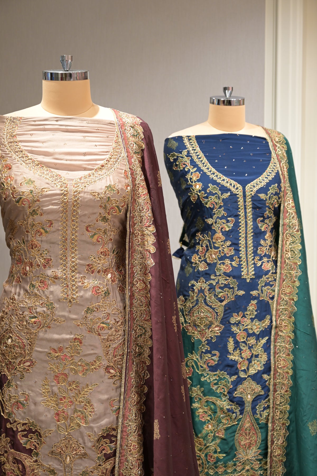 Pakistani Printed Tabby Silk Suit Set with Matching  Tabby Silk Dupatta