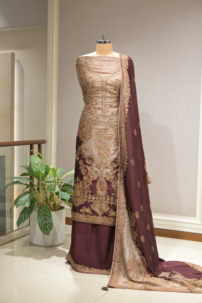 Pakistani Printed Tabby Silk Suit Set with Matching  Tabby Silk Dupatta