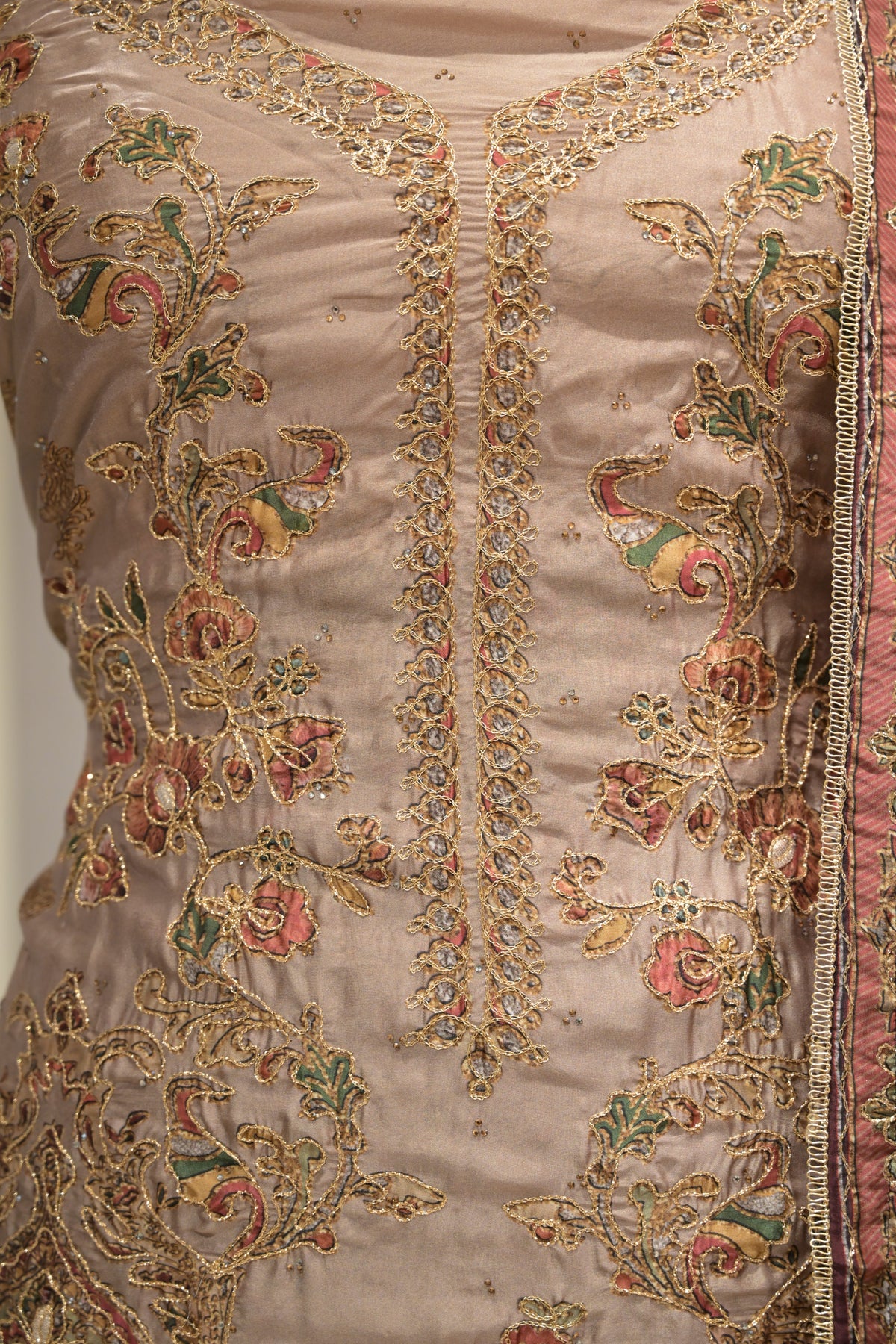 Pakistani Printed Tabby Silk Suit Set with Matching  Tabby Silk Dupatta