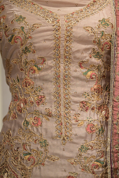 Pakistani Printed Tabby Silk Suit Set with Matching  Tabby Silk Dupatta
