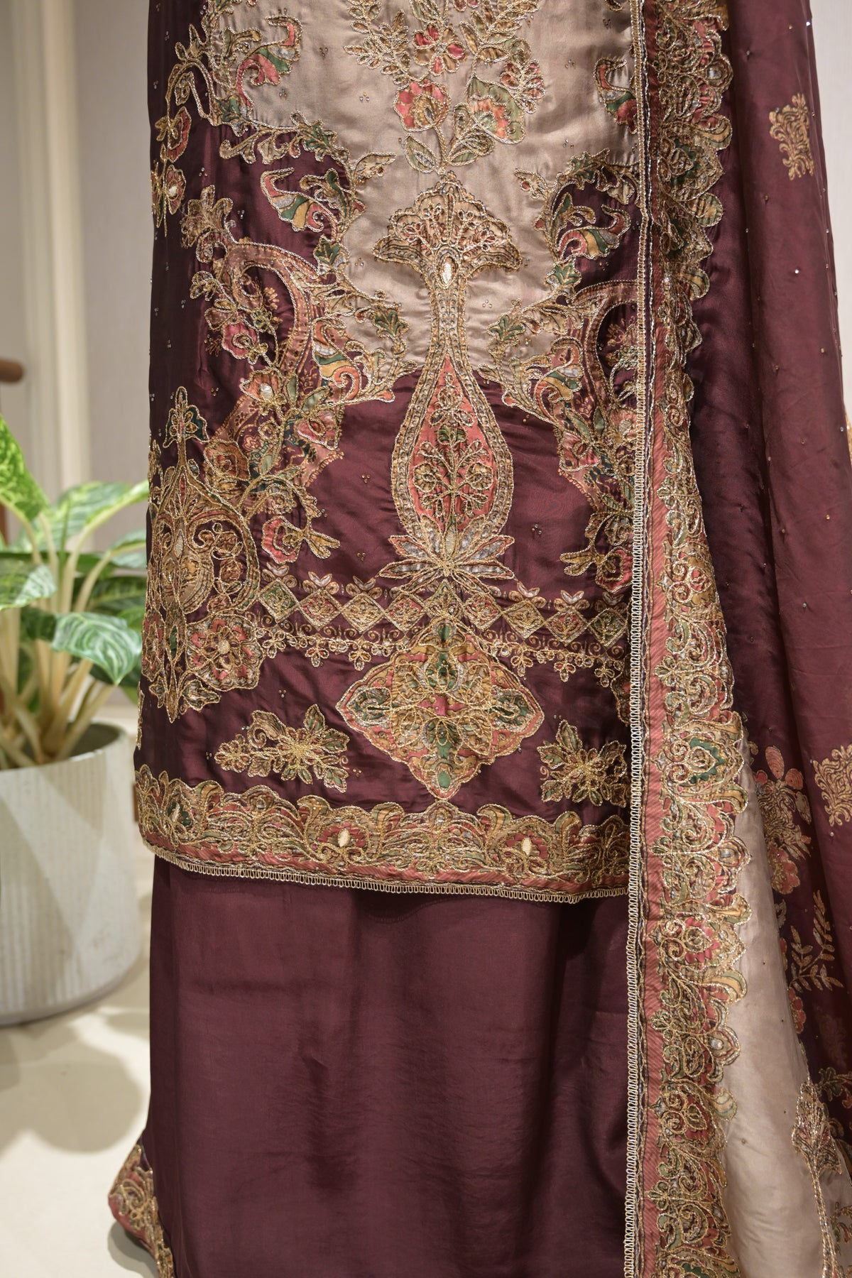Pakistani Printed Tabby Silk Suit Set with Matching  Tabby Silk Dupatta