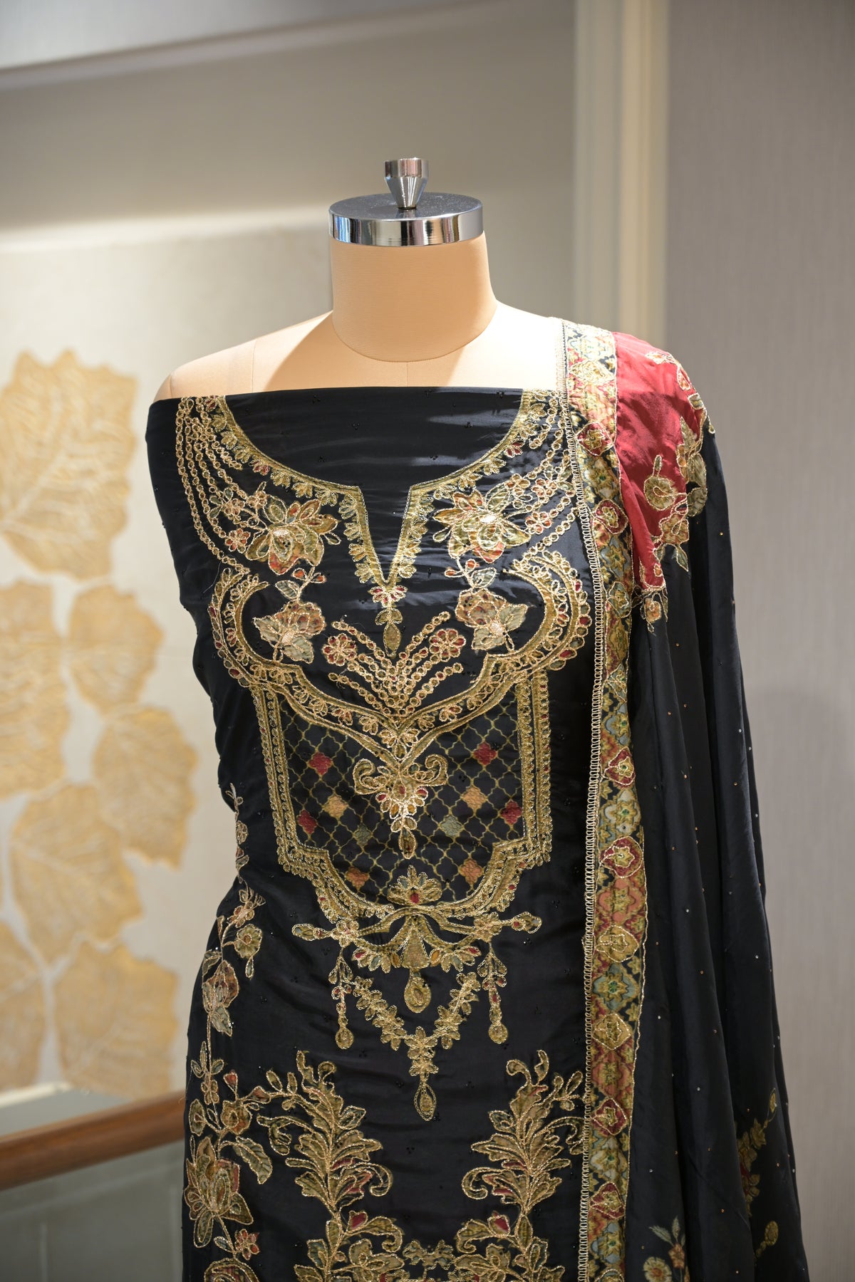 Pakistani Printed Tabby Silk Suit Set with Matching Tabby Silk  Dupatta